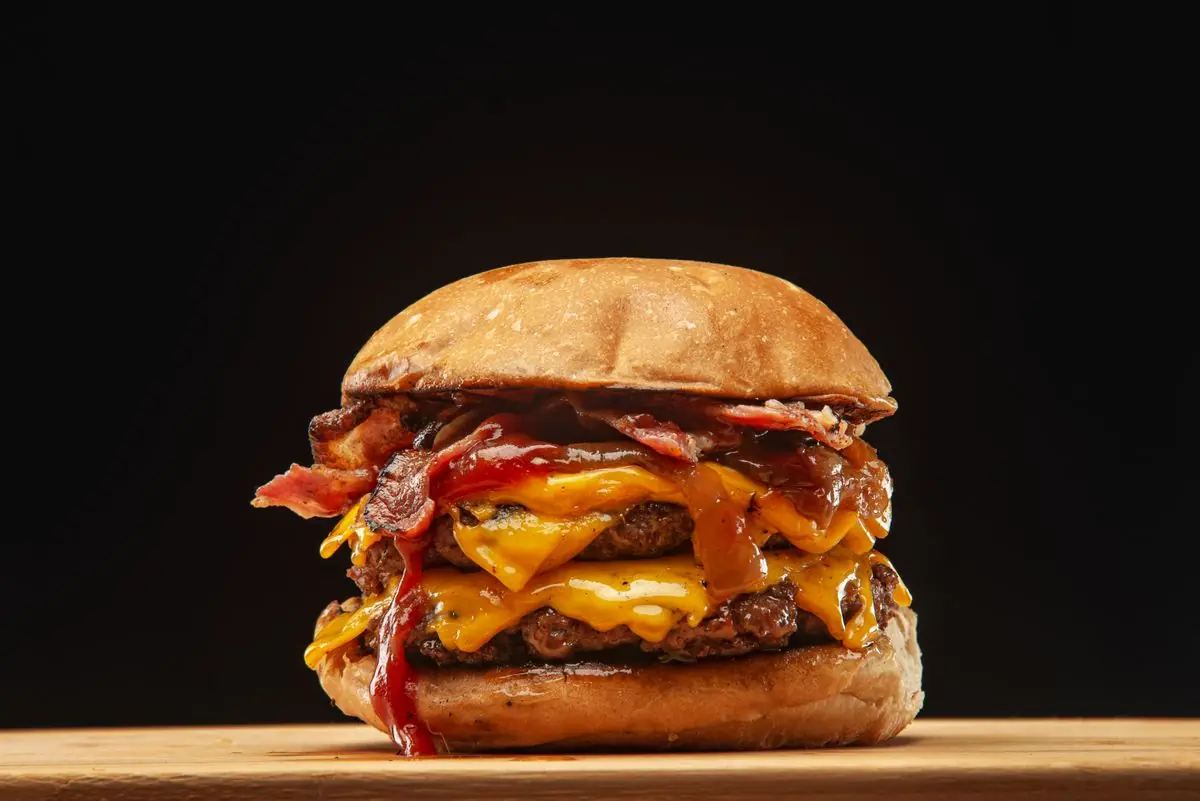 Double bacon cheeseburger with dripping melted cheese