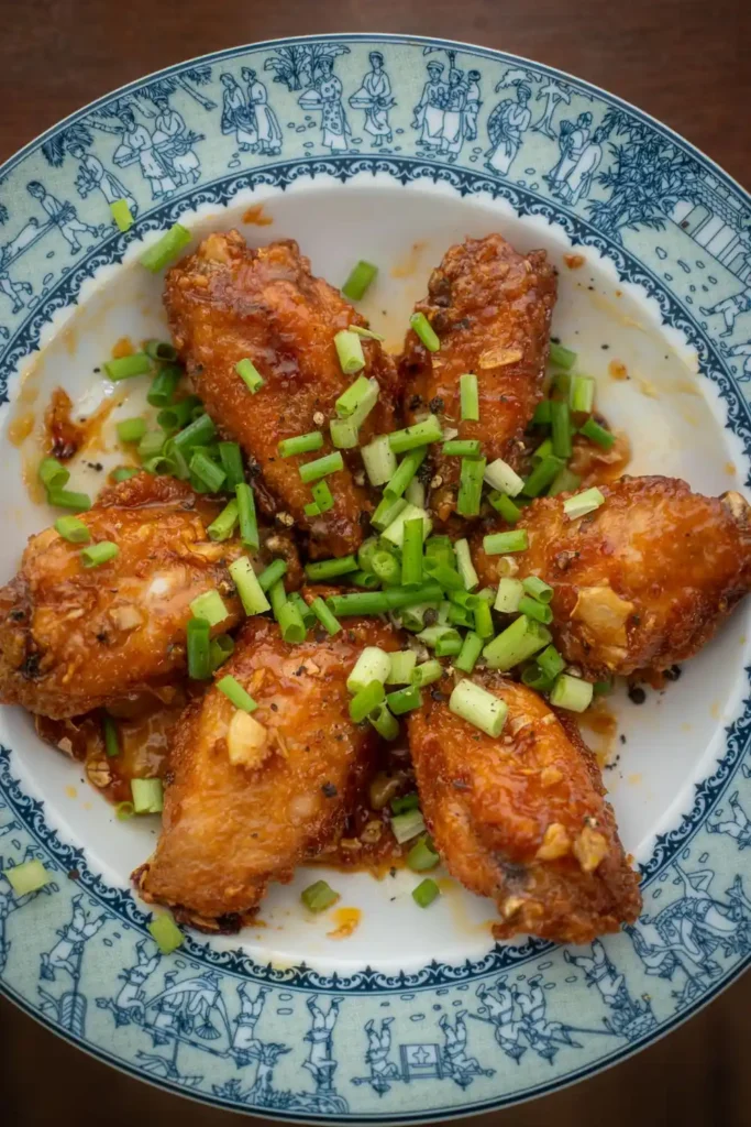 Glazed barbecue chicken pieces topped with green onions